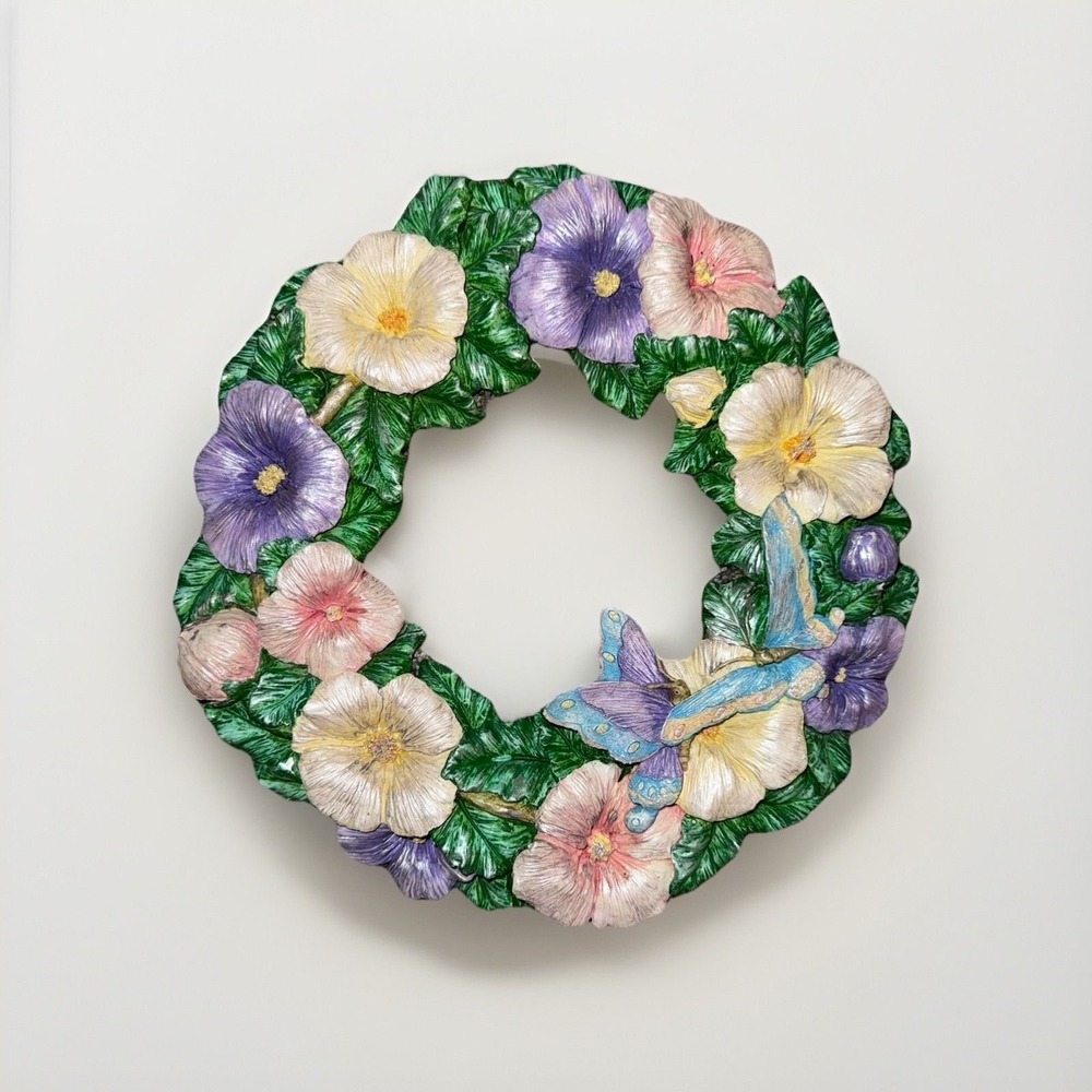 Darice All Weather Wreath In & Out Door Wall Hanging Spring Floral Pansies EUC